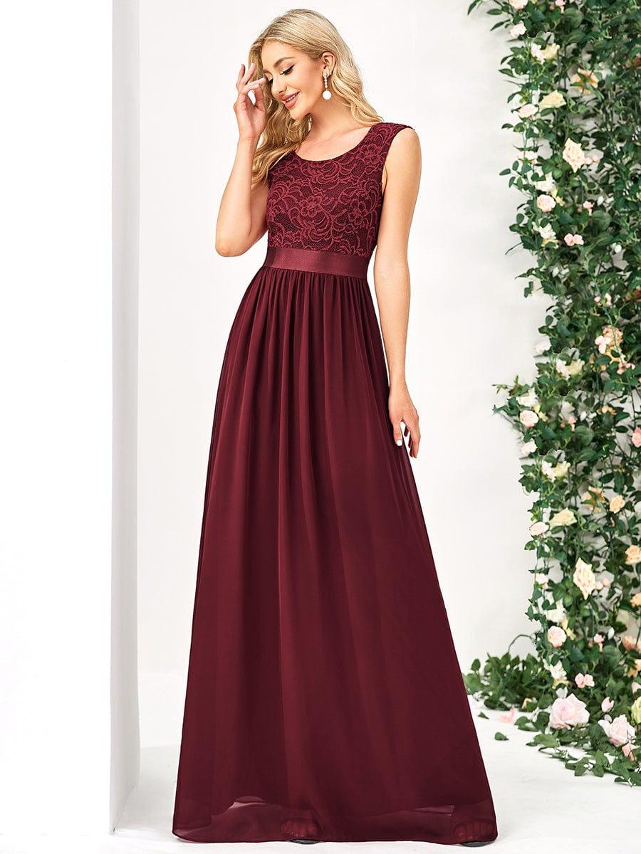 Classic Sleeveless A-Line Lace Bodice Bridesmaid Dress with Open Back