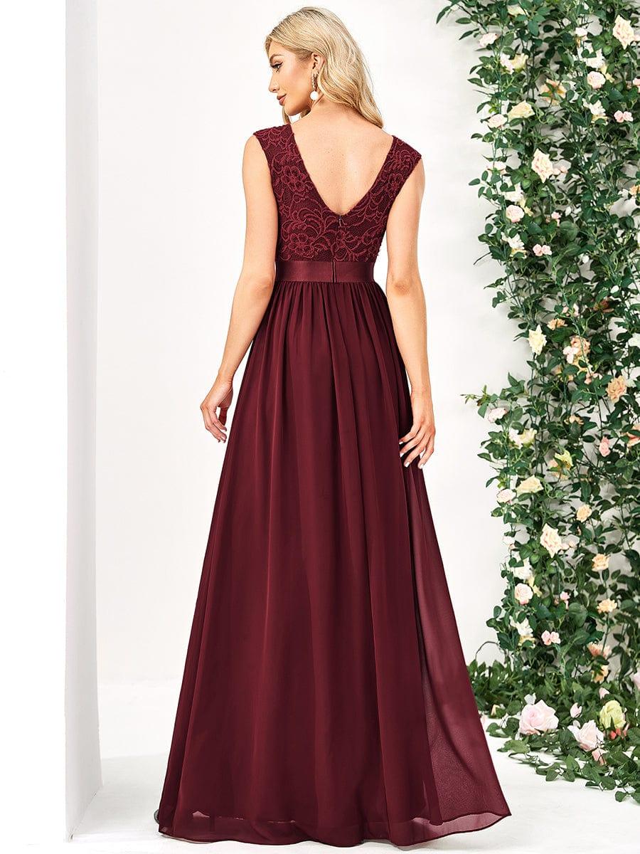 Classic Sleeveless A-Line Lace Bodice Bridesmaid Dress with Open Back