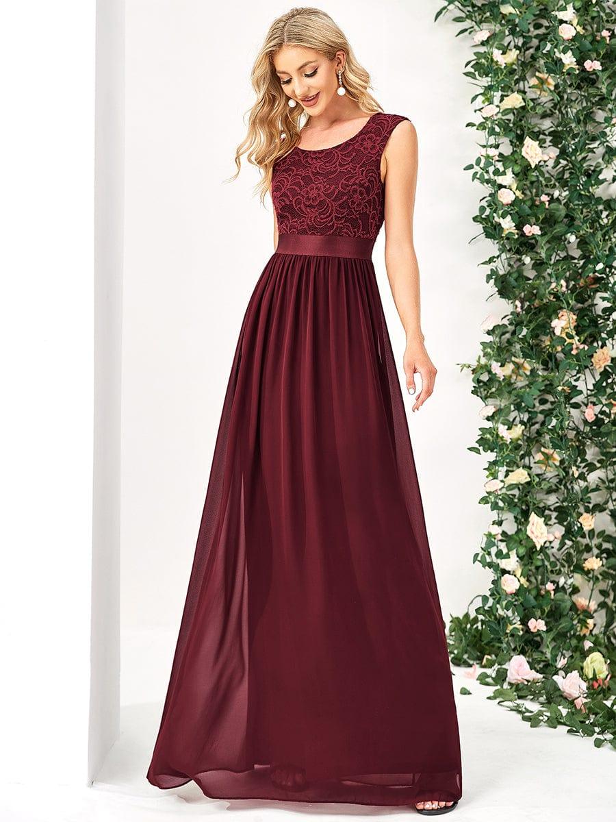 Classic Sleeveless A-Line Lace Bodice Bridesmaid Dress with Open Back