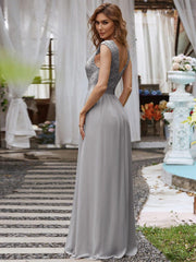 Classic Sleeveless A-Line Lace Bodice Bridesmaid Dress with Open Back