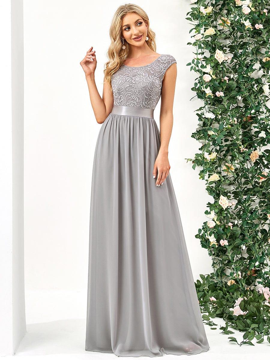 Classic Sleeveless A-Line Lace Bodice Bridesmaid Dress with Open Back