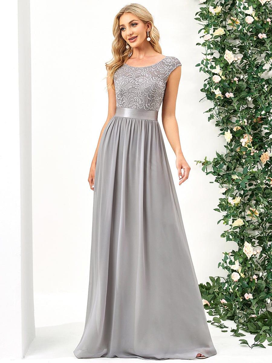 Classic Sleeveless A-Line Lace Bodice Bridesmaid Dress with Open Back