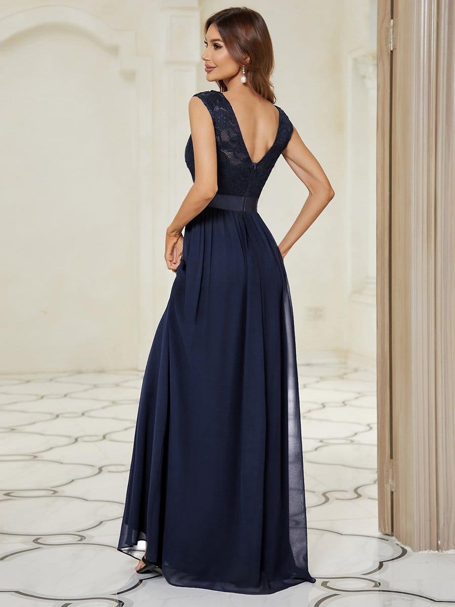 Classic Sleeveless A-Line Lace Bodice Bridesmaid Dress with Open Back