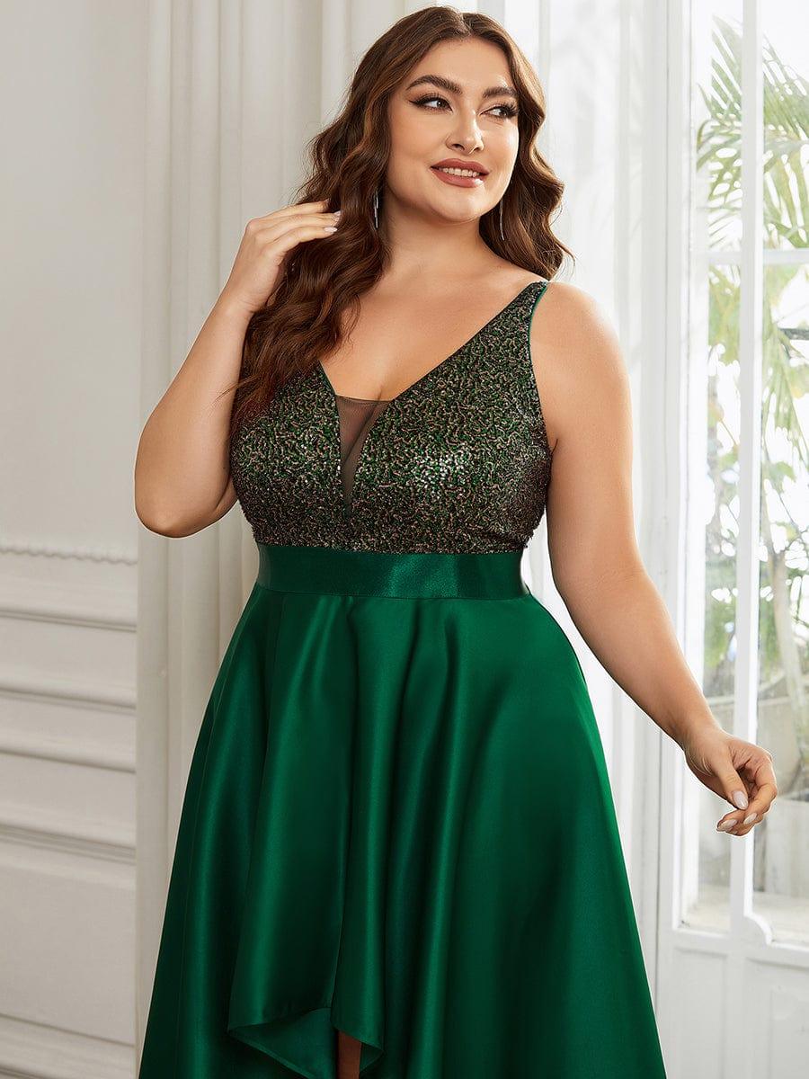 Deluxe Hi-Lo Sleeveless Sequin Plus Size Dresses