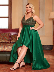 Deluxe Hi-Lo Sleeveless Sequin Plus Size Dresses