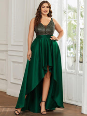 Deluxe Hi-Lo Sleeveless Sequin Plus Size Dresses