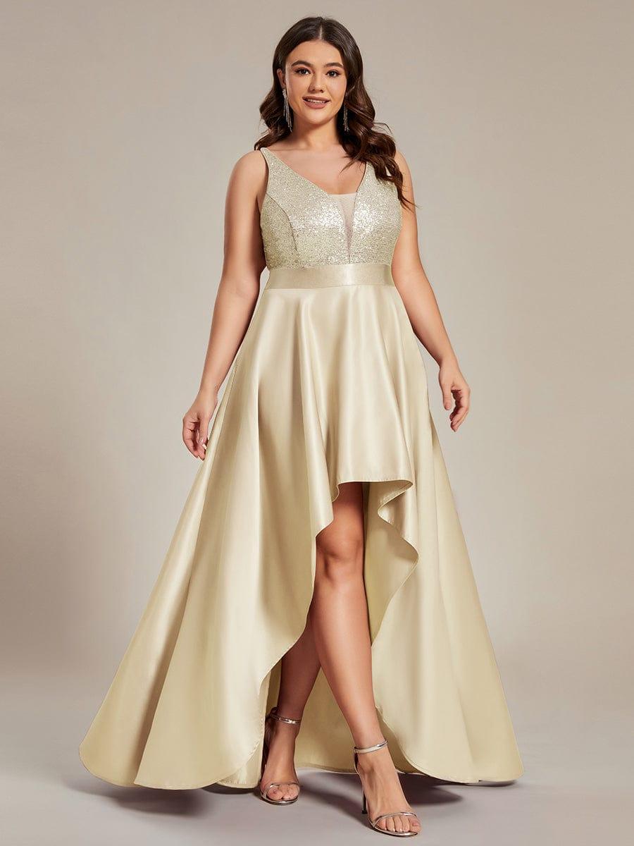 Deluxe Hi-Lo Sleeveless Sequin Plus Size Dresses