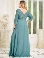 Luxurious Plus Size A-Line Sequin Formal Evening Dress with Sleeves