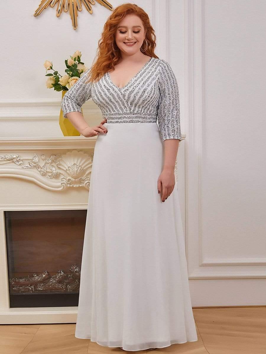Luxurious Plus Size A-Line Sequin Formal Evening Dress with Sleeves