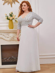 Luxurious Plus Size A-Line Sequin Formal Evening Dress with Sleeves