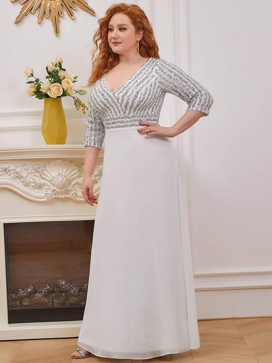 Luxurious Plus Size A-Line Sequin Formal Evening Dress with Sleeves