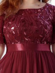 Romantic Plus Size Sequin A-Line Formal Evening Dresses with Sash