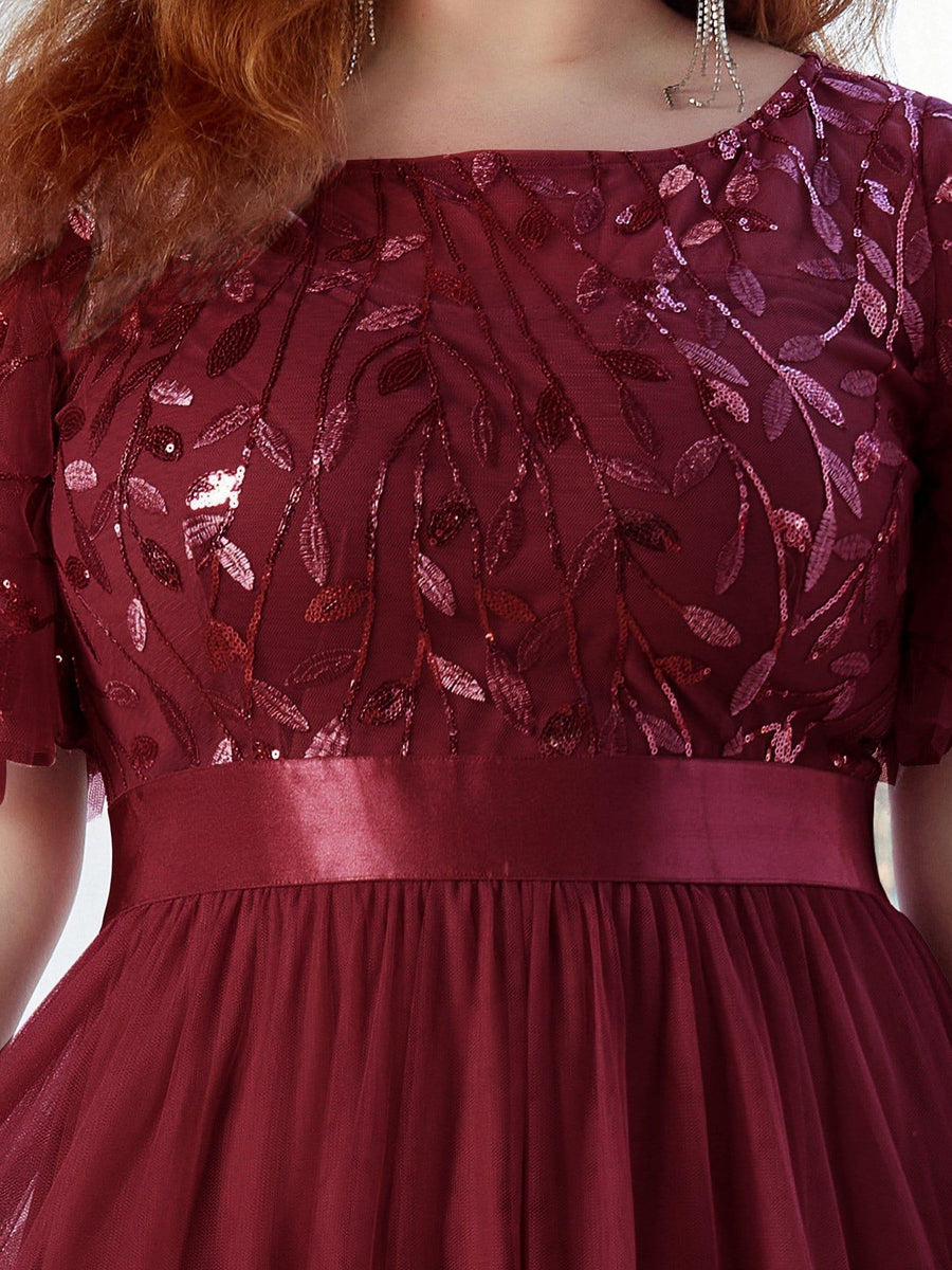 Romantic Plus Size Sequin A-Line Formal Evening Dresses with Sash