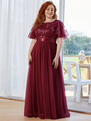 Romantic Plus Size Sequin A-Line Formal Evening Dresses with Sash
