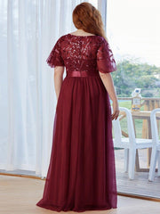 Romantic Plus Size Sequin A-Line Formal Evening Dresses with Sash