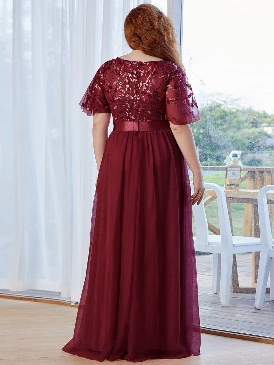 Romantic Plus Size Sequin A-Line Formal Evening Dresses with Sash