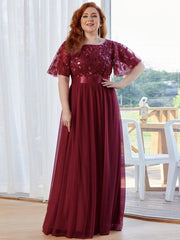 Romantic Plus Size Sequin A-Line Formal Evening Dresses with Sash