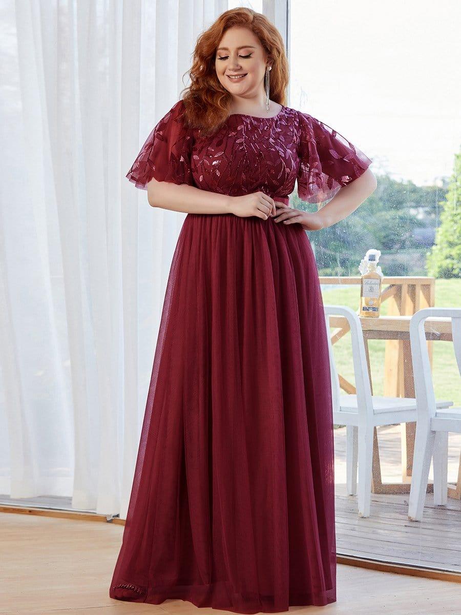 Romantic Plus Size Sequin A-Line Formal Evening Dresses with Sash