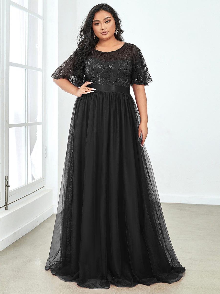 Romantic Plus Size Sequin A-Line Formal Evening Dresses with Sash