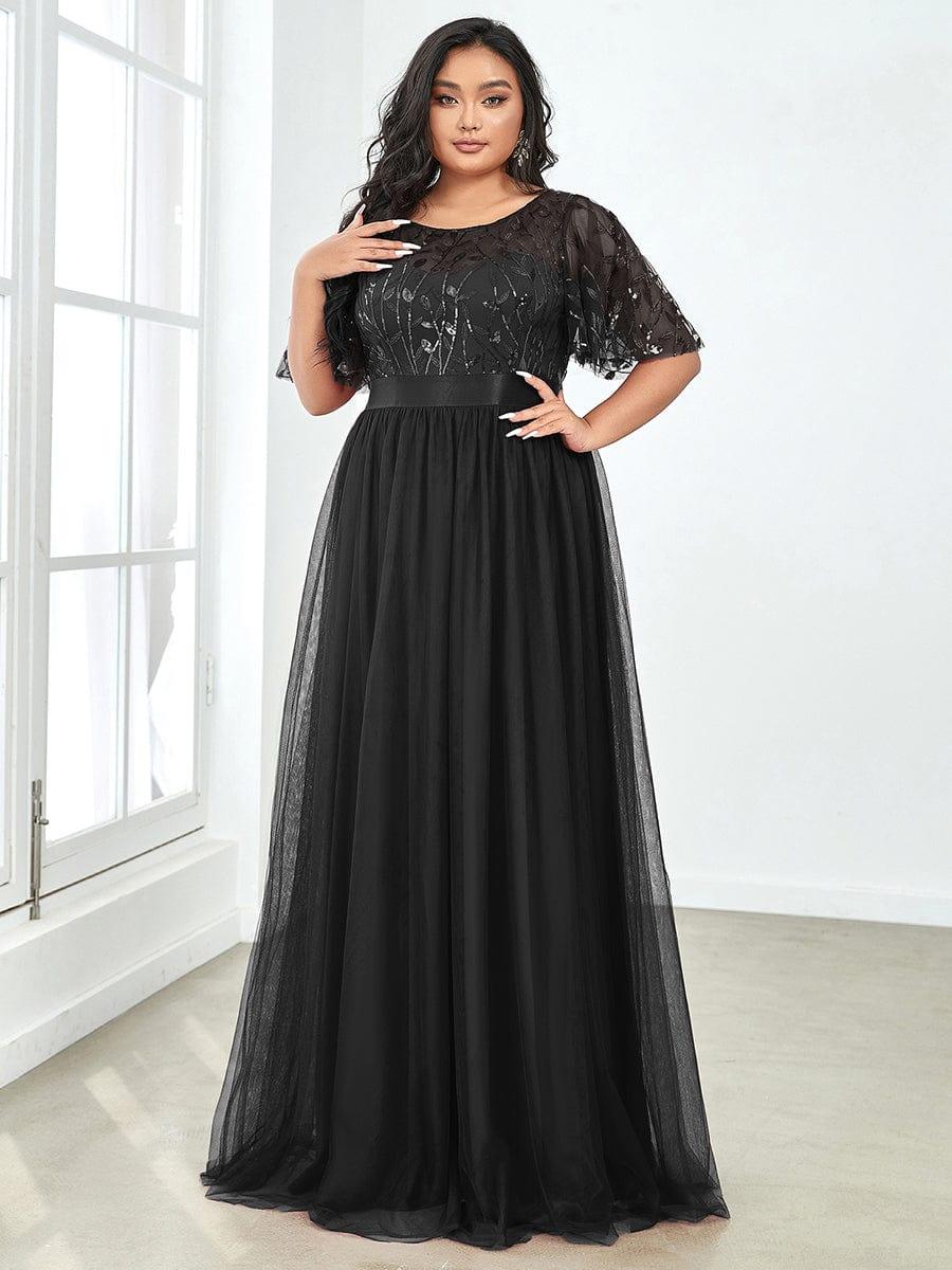 Romantic Plus Size Sequin A-Line Formal Evening Dresses with Sash