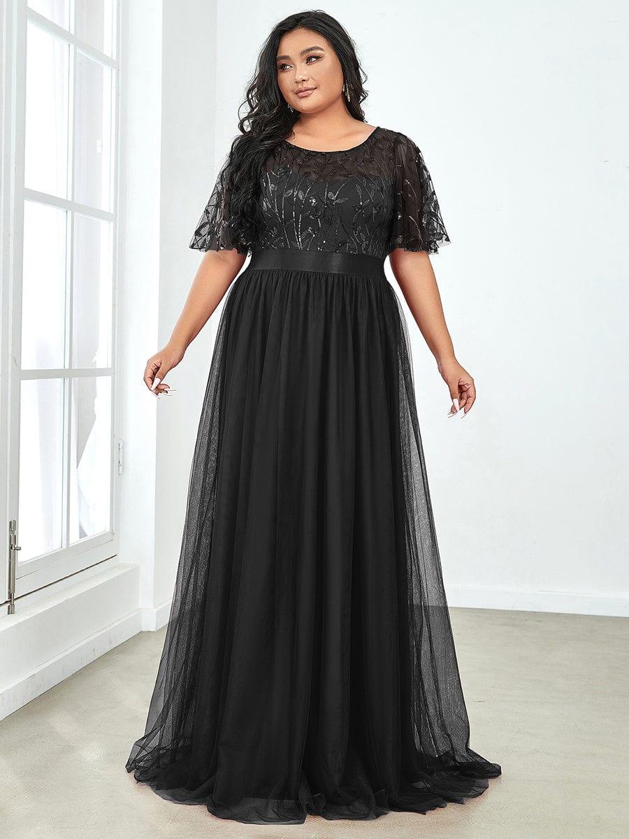 Romantic Plus Size Sequin A-Line Formal Evening Dresses with Sash