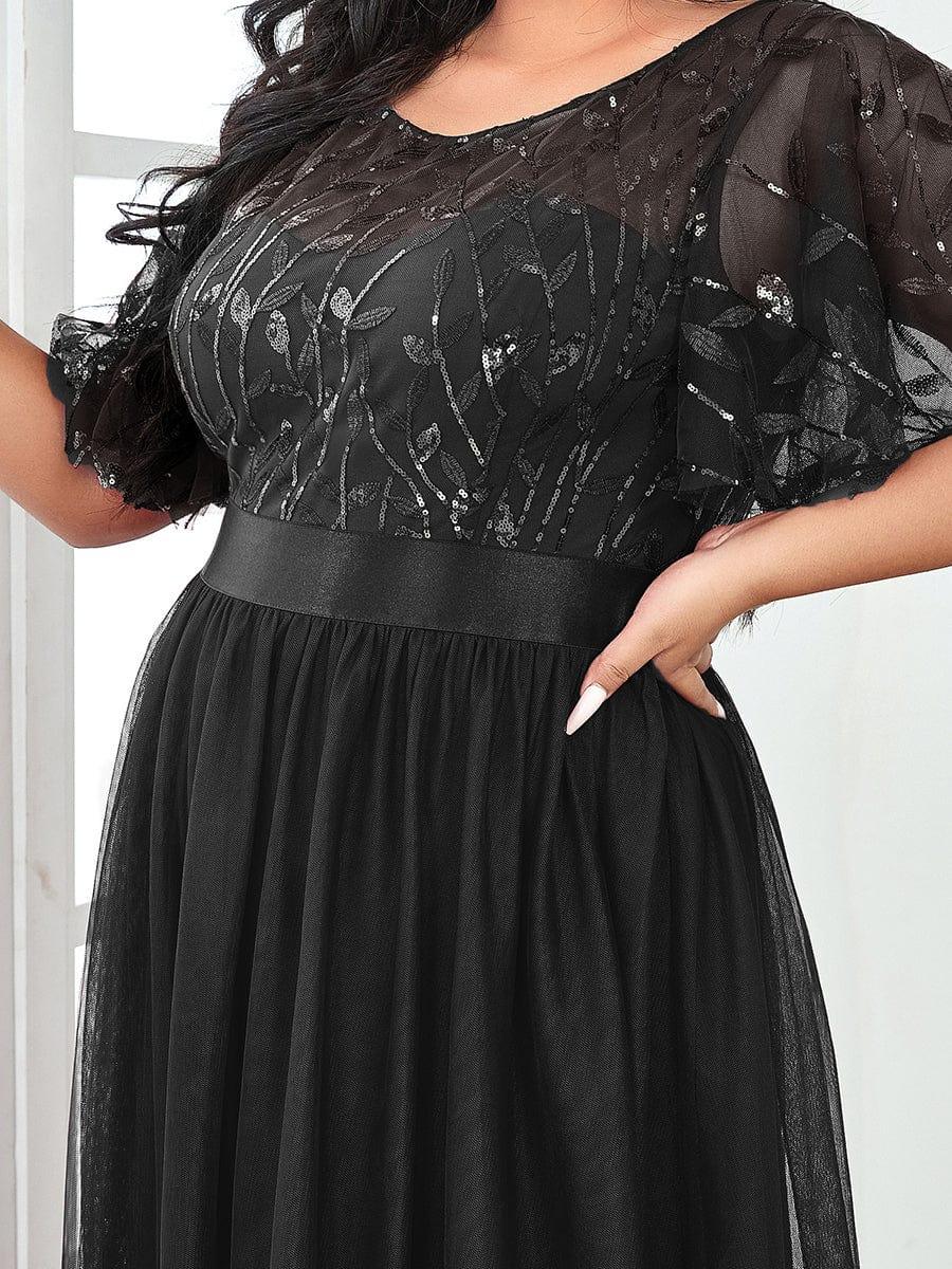 Romantic Plus Size Sequin A-Line Formal Evening Dresses with Sash