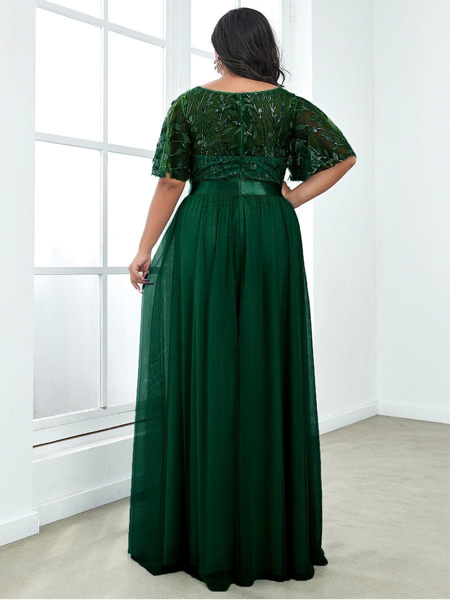 Romantic Plus Size Sequin A-Line Formal Evening Dresses with Sash