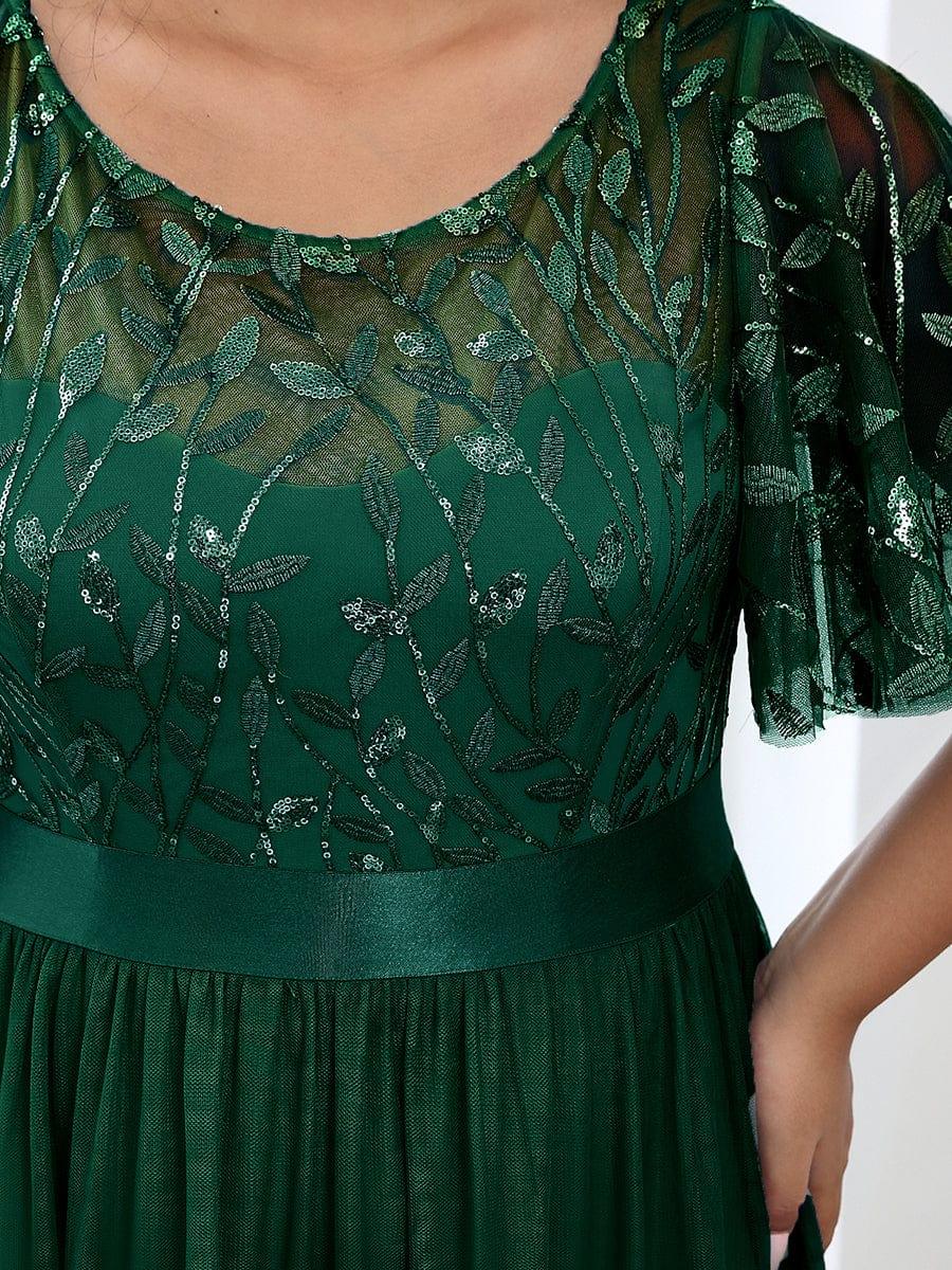 Romantic Plus Size Sequin A-Line Formal Evening Dresses with Sash