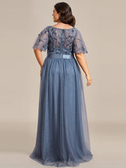 Romantic Plus Size Sequin A-Line Formal Evening Dresses with Sash