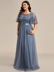 Romantic Plus Size Sequin A-Line Formal Evening Dresses with Sash