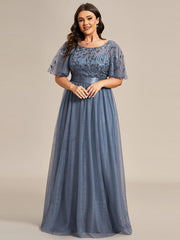 Romantic Plus Size Sequin A-Line Formal Evening Dresses with Sash