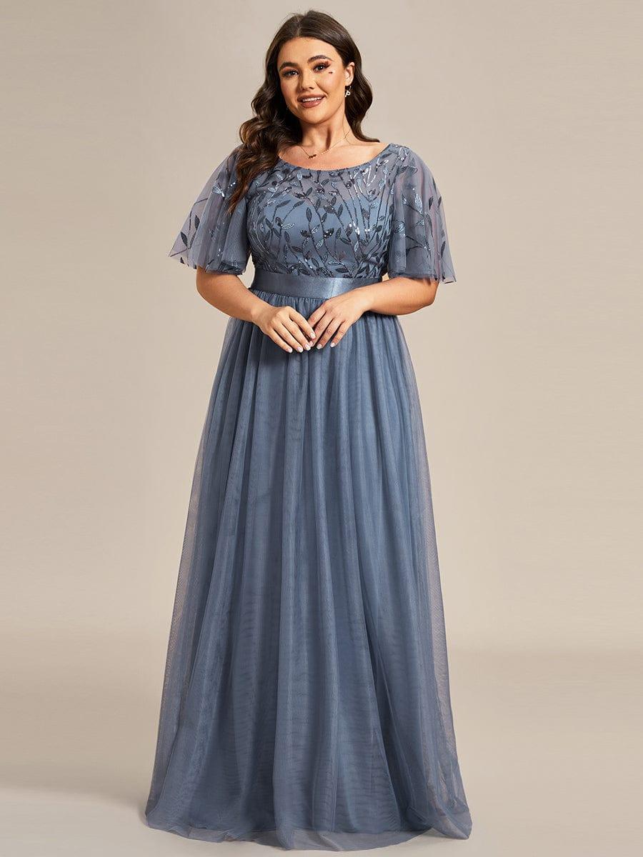 Romantic Plus Size Sequin A-Line Formal Evening Dresses with Sash