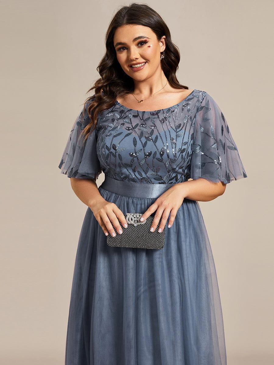 Romantic Plus Size Sequin A-Line Formal Evening Dresses with Sash