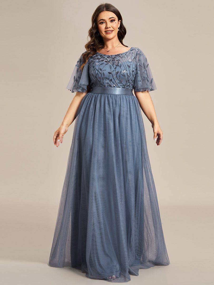 Romantic Plus Size Sequin A-Line Formal Evening Dresses with Sash