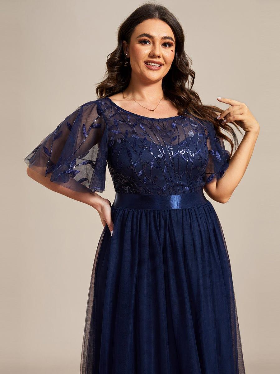 Romantic Plus Size Sequin A-Line Formal Evening Dresses with Sash
