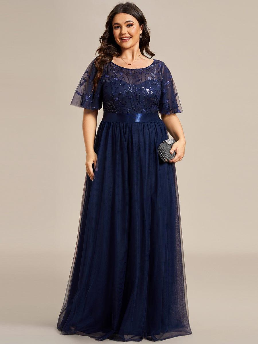 Romantic Plus Size Sequin A-Line Formal Evening Dresses with Sash