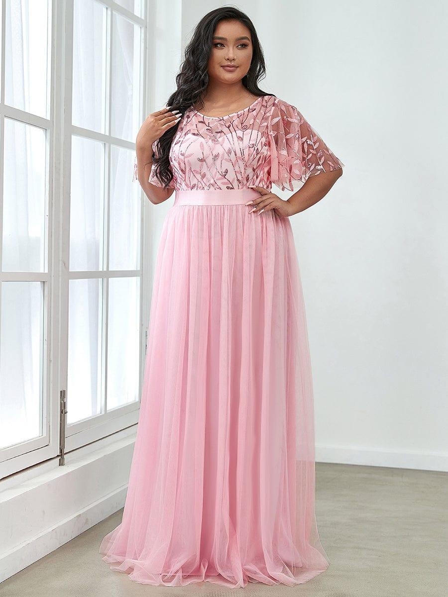 Romantic Plus Size Sequin A-Line Formal Evening Dresses with Sash