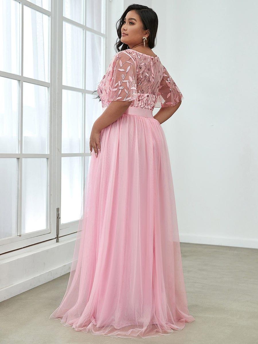 Romantic Plus Size Sequin A-Line Formal Evening Dresses with Sash