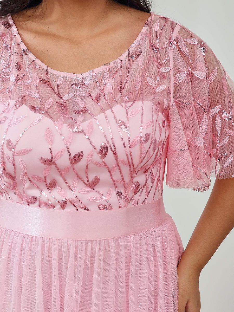 Romantic Plus Size Sequin A-Line Formal Evening Dresses with Sash
