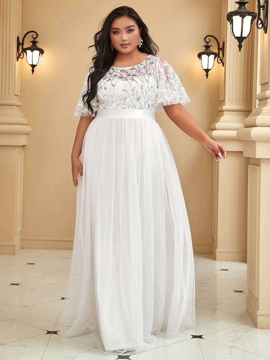 Romantic Plus Size Sequin A-Line Formal Evening Dresses with Sash