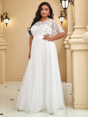Romantic Plus Size Sequin A-Line Formal Evening Dresses with Sash