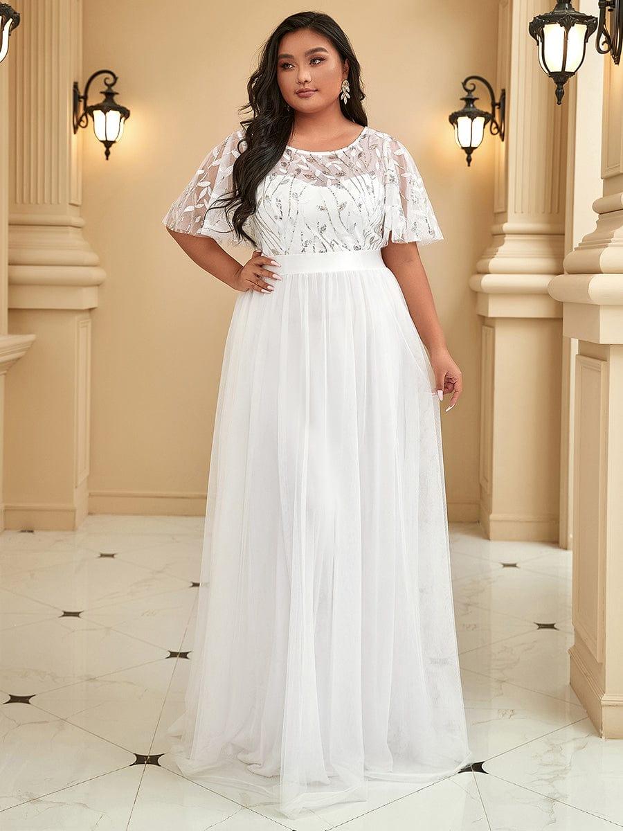 Romantic Plus Size Sequin A-Line Formal Evening Dresses with Sash