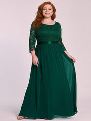 Stylish Plus Size Lace A-Line Chiffon Evening Dress with Half Sleeves