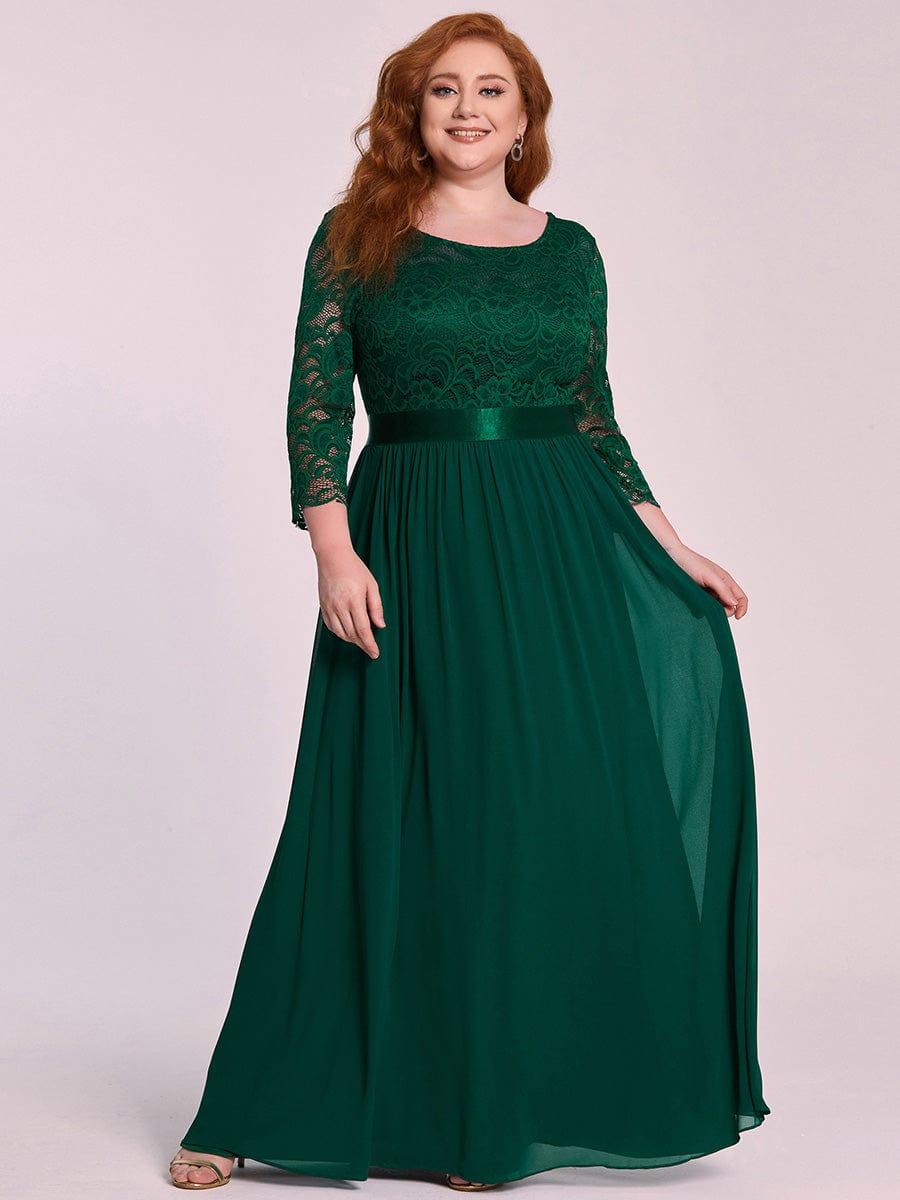 Stylish Plus Size Lace A-Line Chiffon Evening Dress with Half Sleeves
