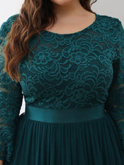 Stylish Plus Size Lace A-Line Chiffon Evening Dress with Half Sleeves