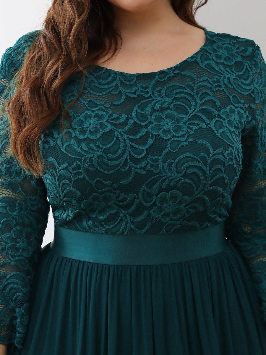 Stylish Plus Size Lace A-Line Chiffon Evening Dress with Half Sleeves