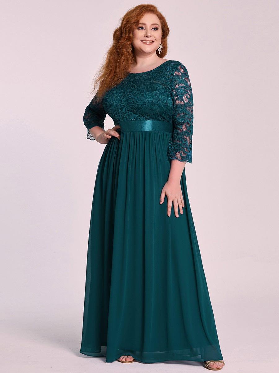 Stylish Plus Size Lace A-Line Chiffon Evening Dress with Half Sleeves
