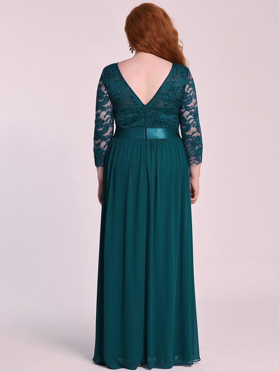 Stylish Plus Size Lace A-Line Chiffon Evening Dress with Half Sleeves