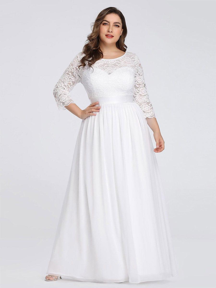 Stylish Plus Size Lace A-Line Chiffon Evening Dress with Half Sleeves