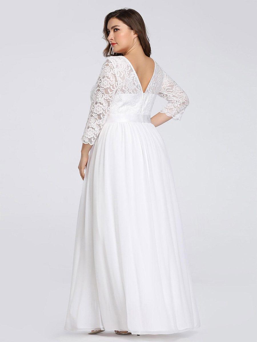 Stylish Plus Size Lace A-Line Chiffon Evening Dress with Half Sleeves
